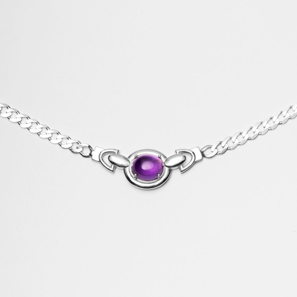 Sterling Silver Choker Necklace with Amethyst