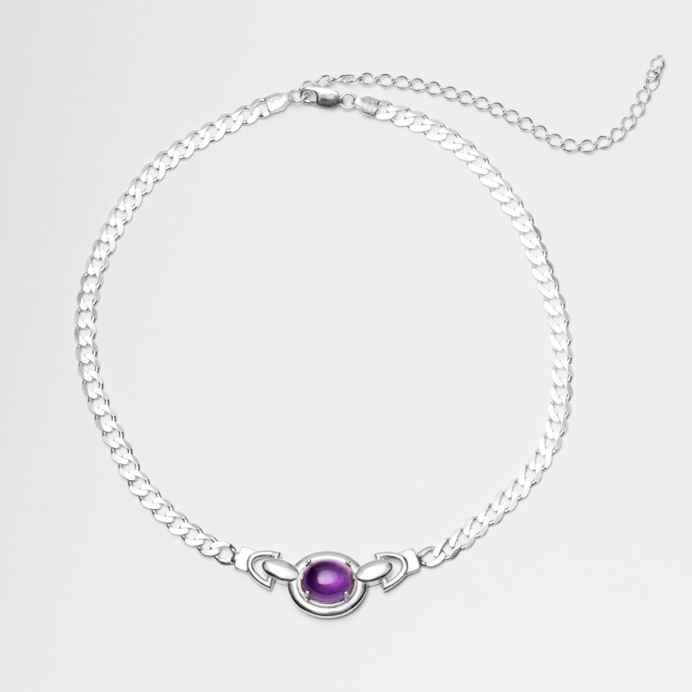 Sterling Silver Choker Necklace with Amethyst
