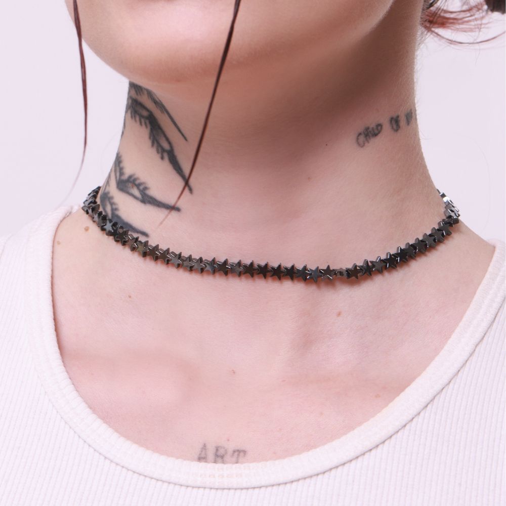 Sterling Silver Star Choker with Hematite