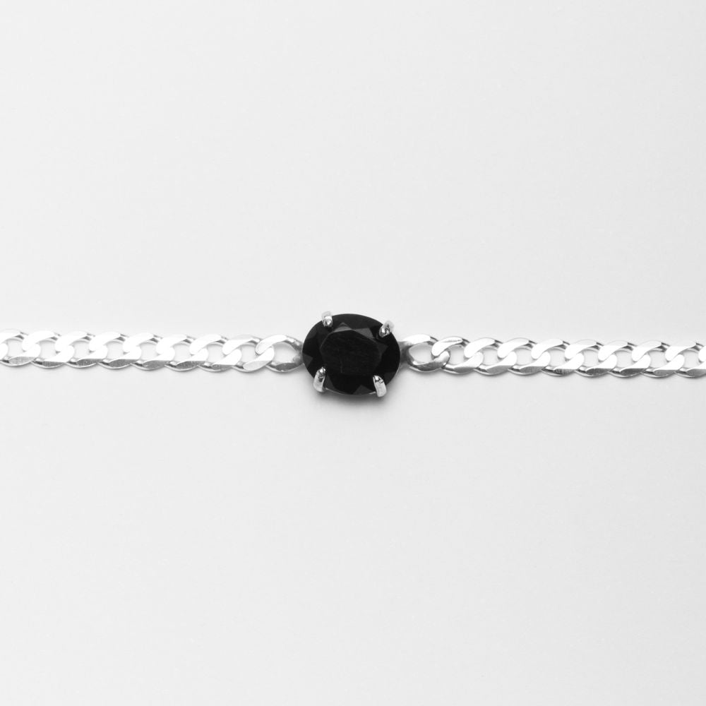 Sterling Silver Choker Necklace with Oval Onyx