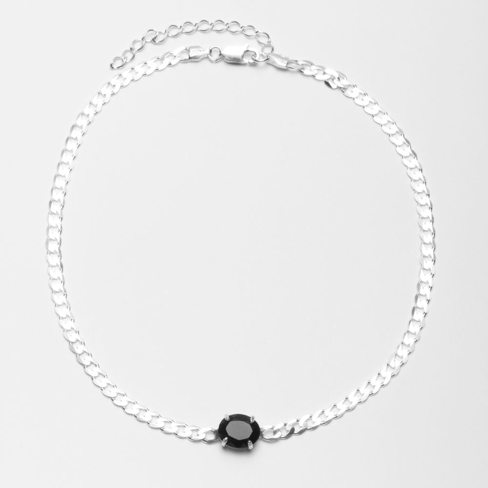 Sterling Silver Choker Necklace with Oval Onyx