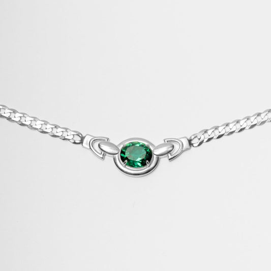 Sterling Silver Choker Necklace with Faceted Green Tourmaline