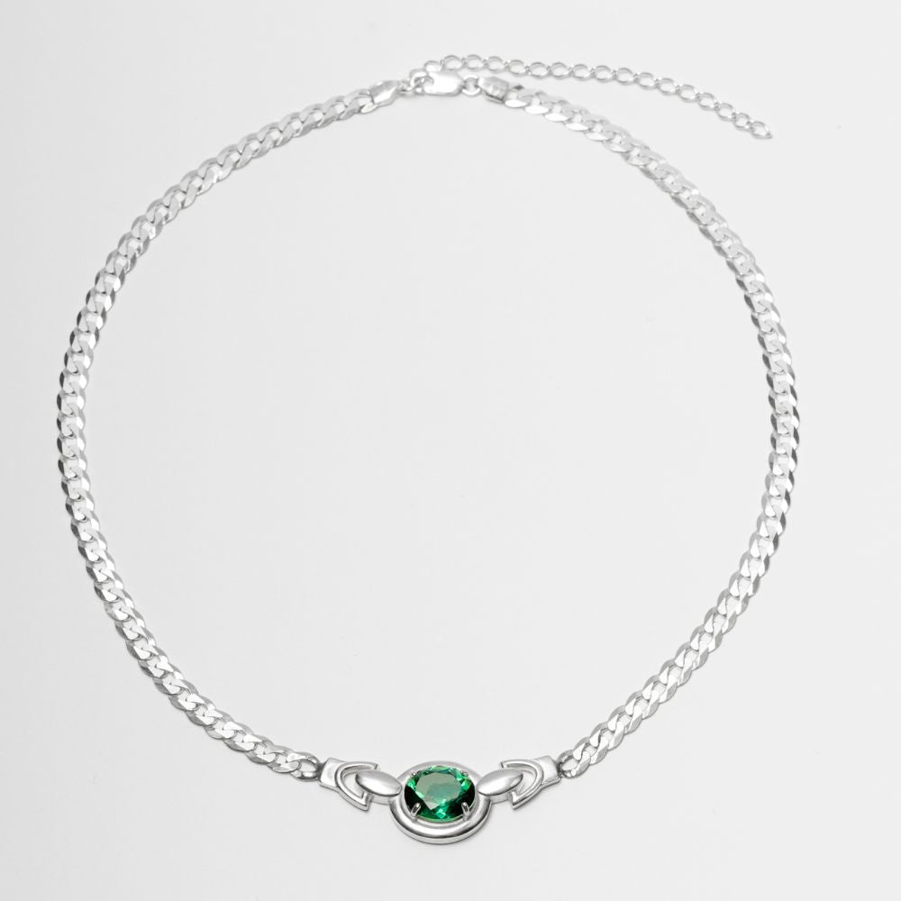 Sterling Silver Choker Necklace with Faceted Green Tourmaline