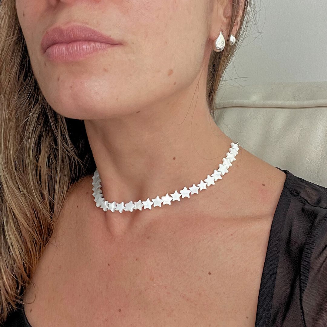 Sterling Silver Star Choker with Mother-of-Pearl