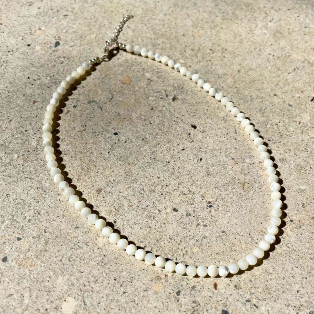 Sterling Silver Choker Necklace with Mother-of-Pearl
