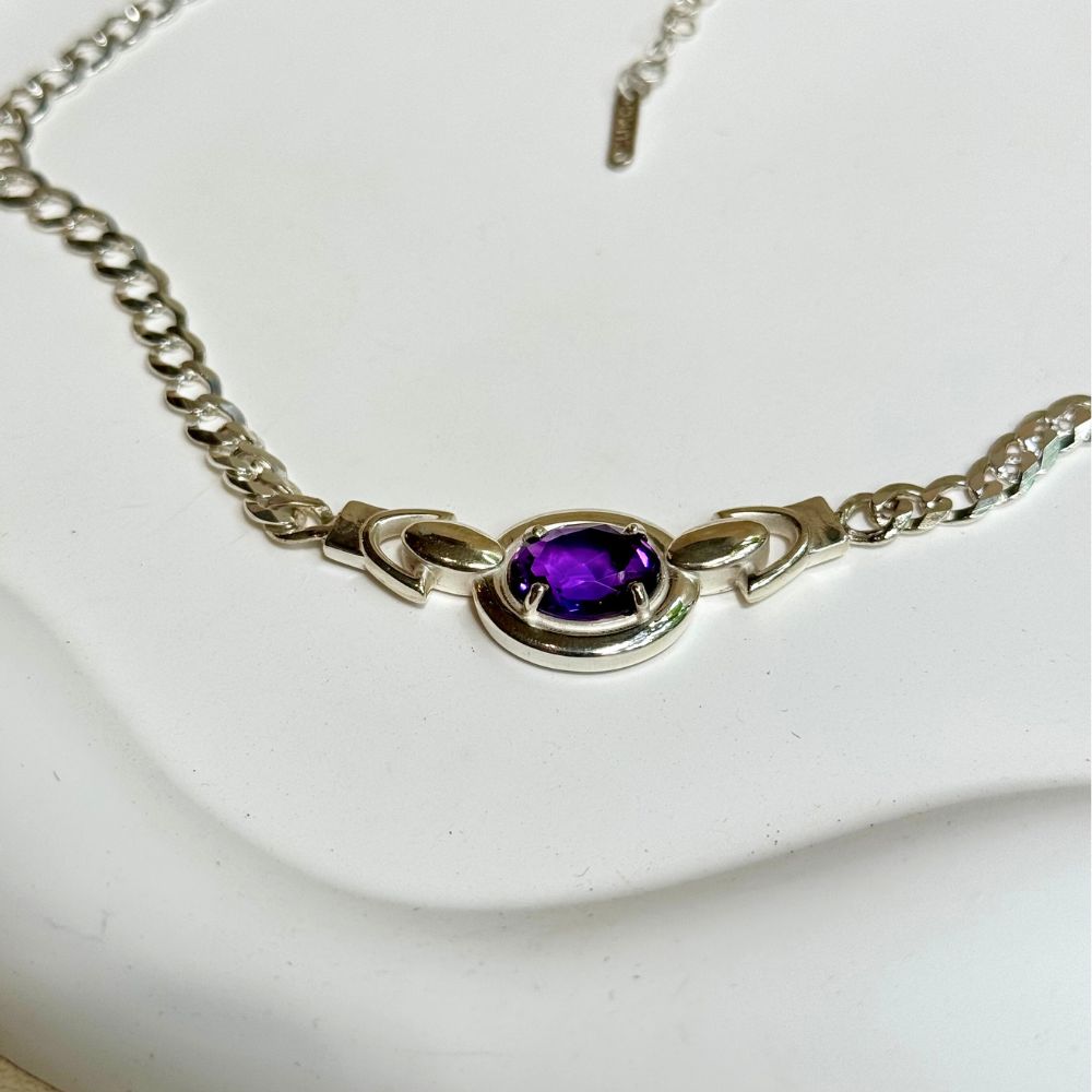 Deep Purple Sterling Silver Choker with Faceted Amethyst