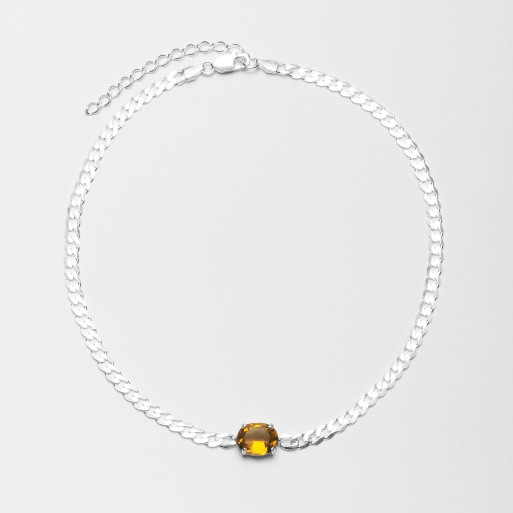 Sterling Silver Choker Necklace with Citrine