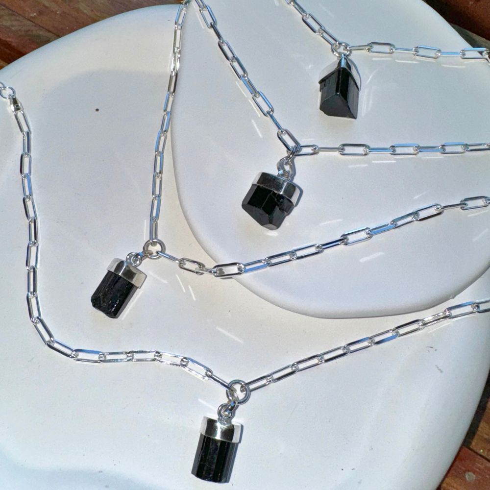 Sterling Silver Choker with Raw Black Tourmaline