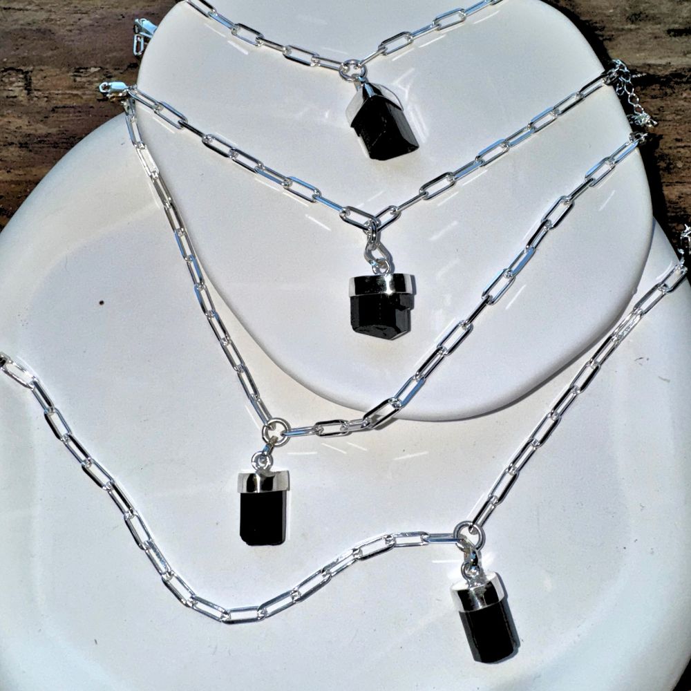 Sterling Silver Choker with Raw Black Tourmaline