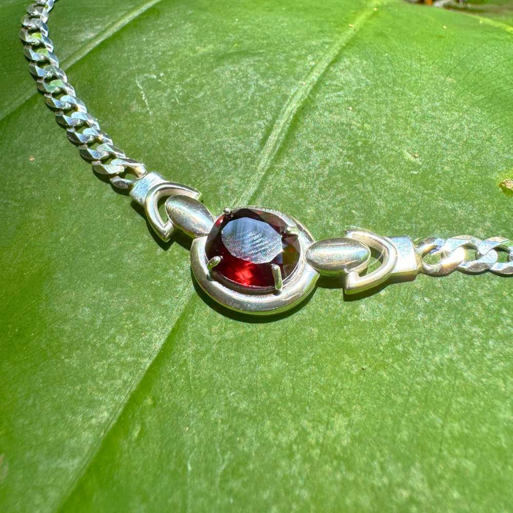 Fire Sterling Silver Choker with Faceted Rhodolite