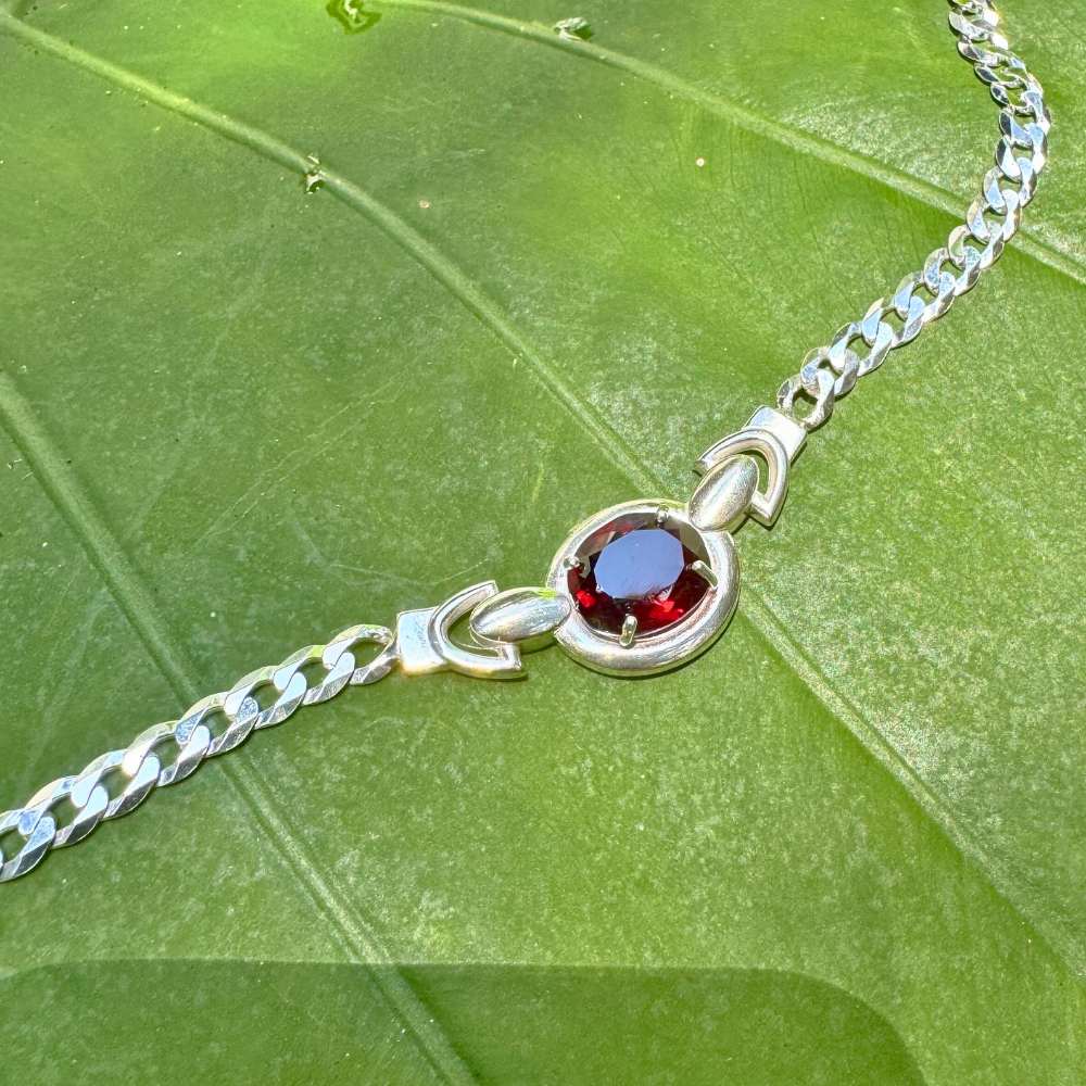 Fire Sterling Silver Choker with Faceted Rhodolite