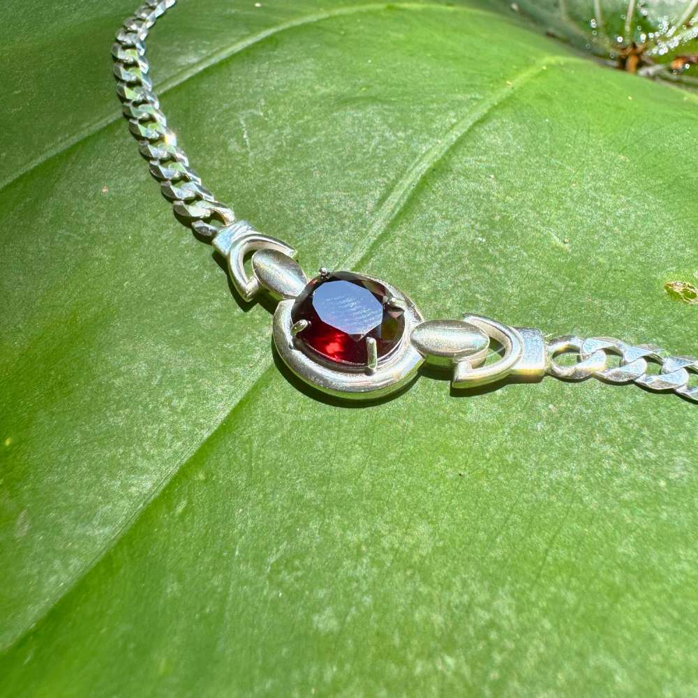 Fire Sterling Silver Choker with Faceted Rhodolite