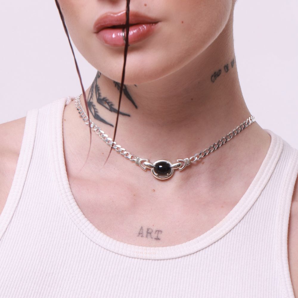 Shield Sterling Silver Choker with Black Tourmaline