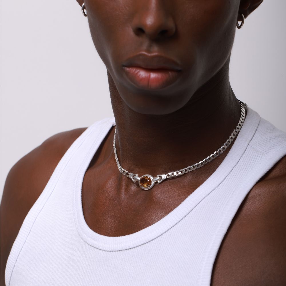 Vibrant Sun Sterling Silver Choker with Faceted Citrine