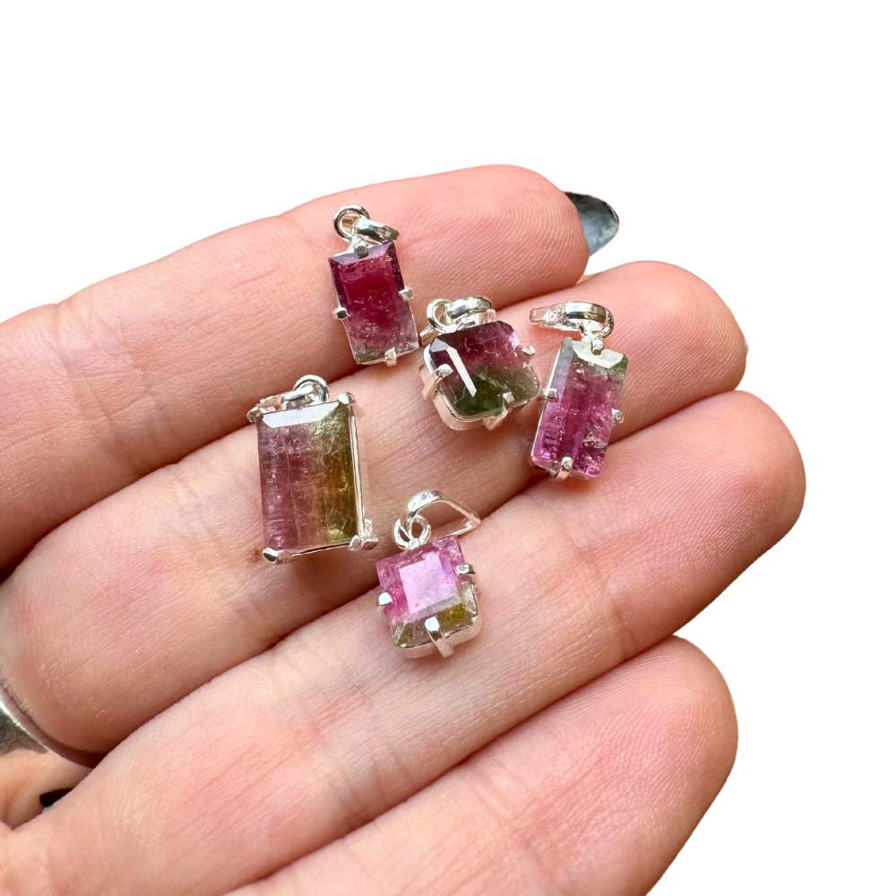 Mini Watermelon Tourmaline Silver Pendant