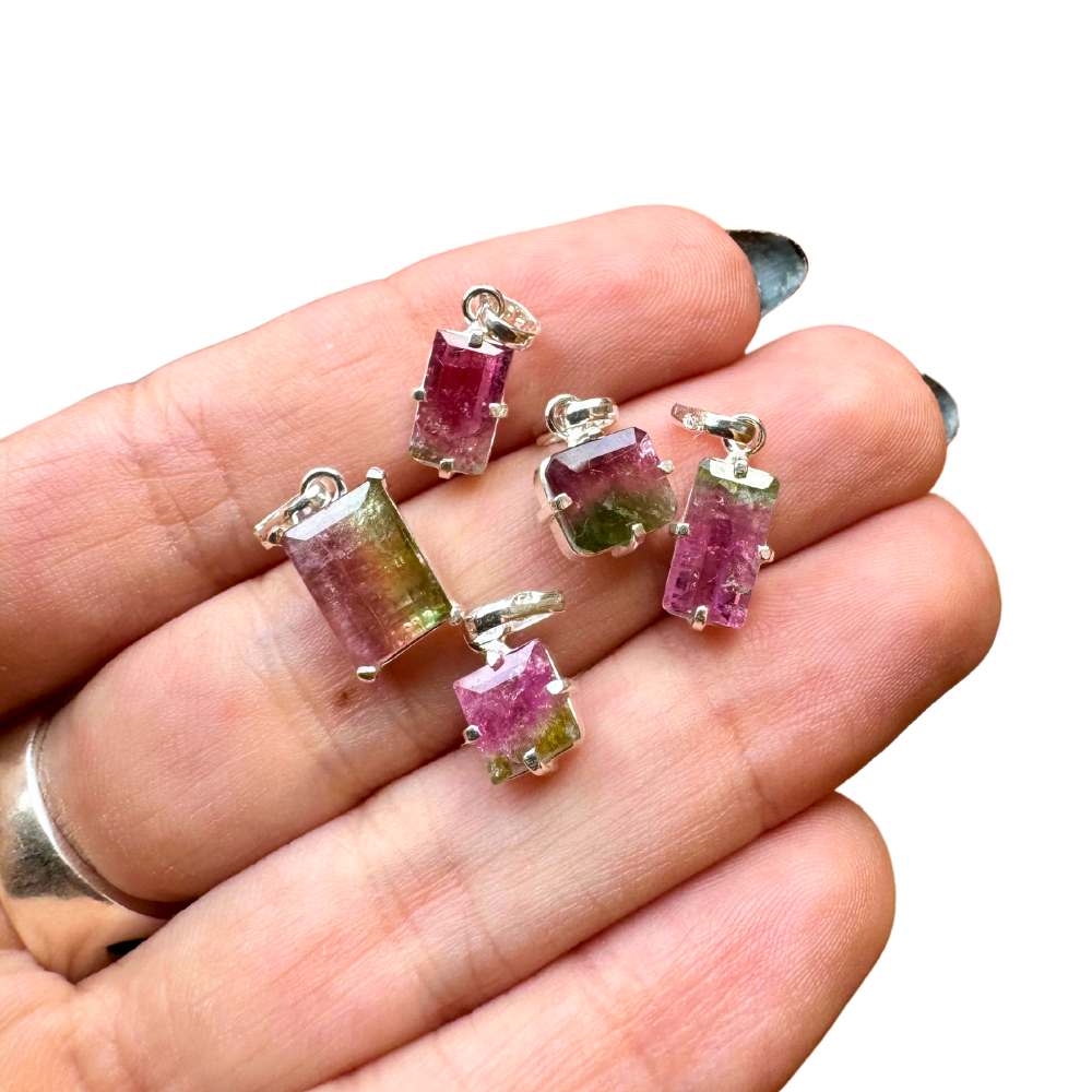 Mini Watermelon Tourmaline Silver Pendant