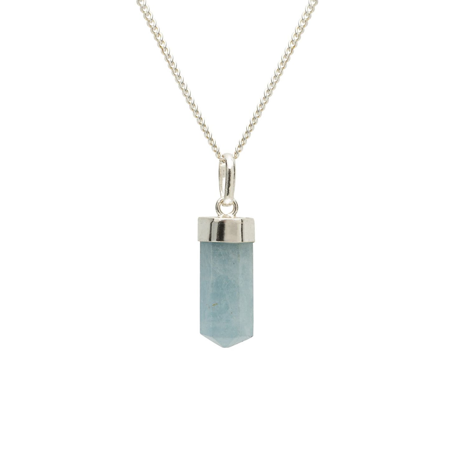 Aquamarine Mini Water Drop Crystal and Noble Silver Pendant