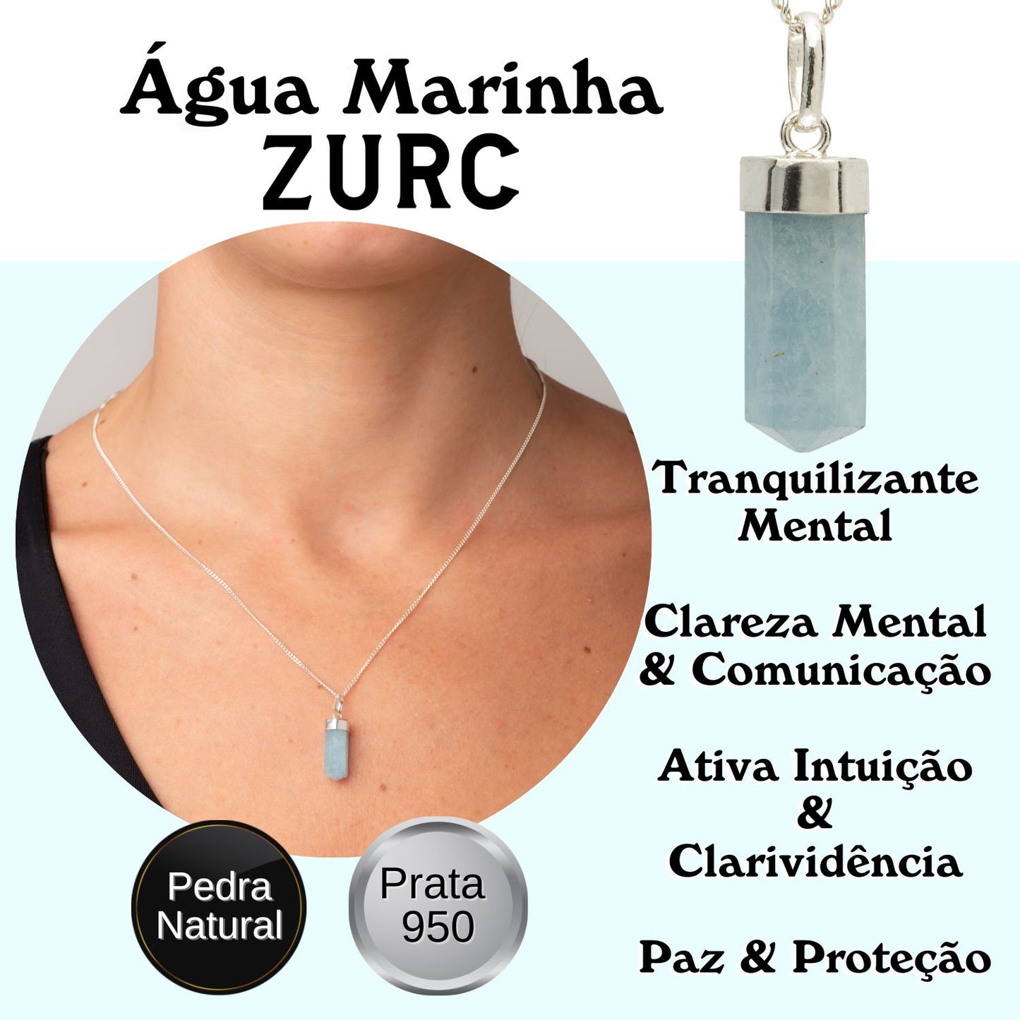 Aquamarine Mini Water Drop Crystal and Noble Silver Pendant