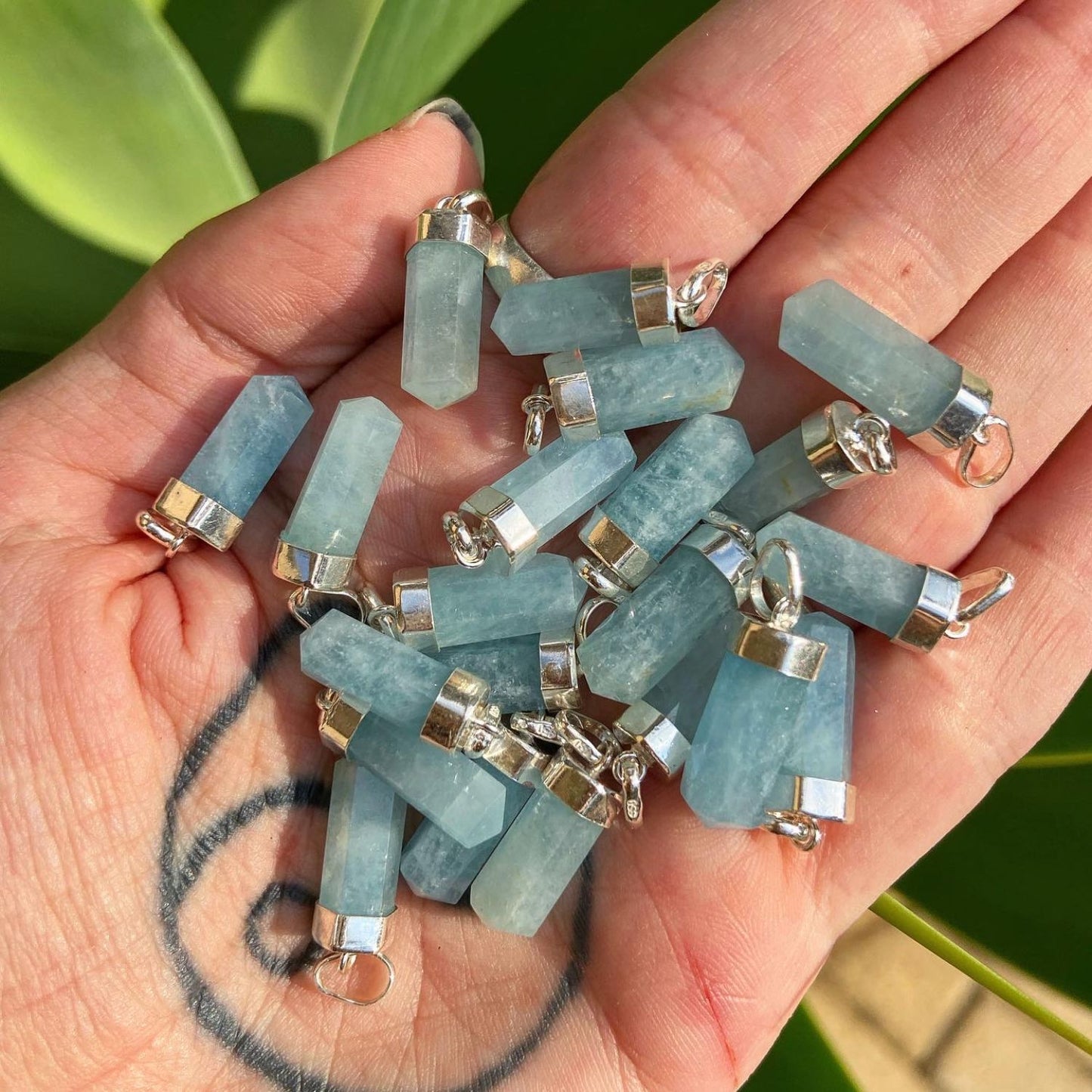 Aquamarine Mini Water Drop Crystal and Noble Silver Pendant