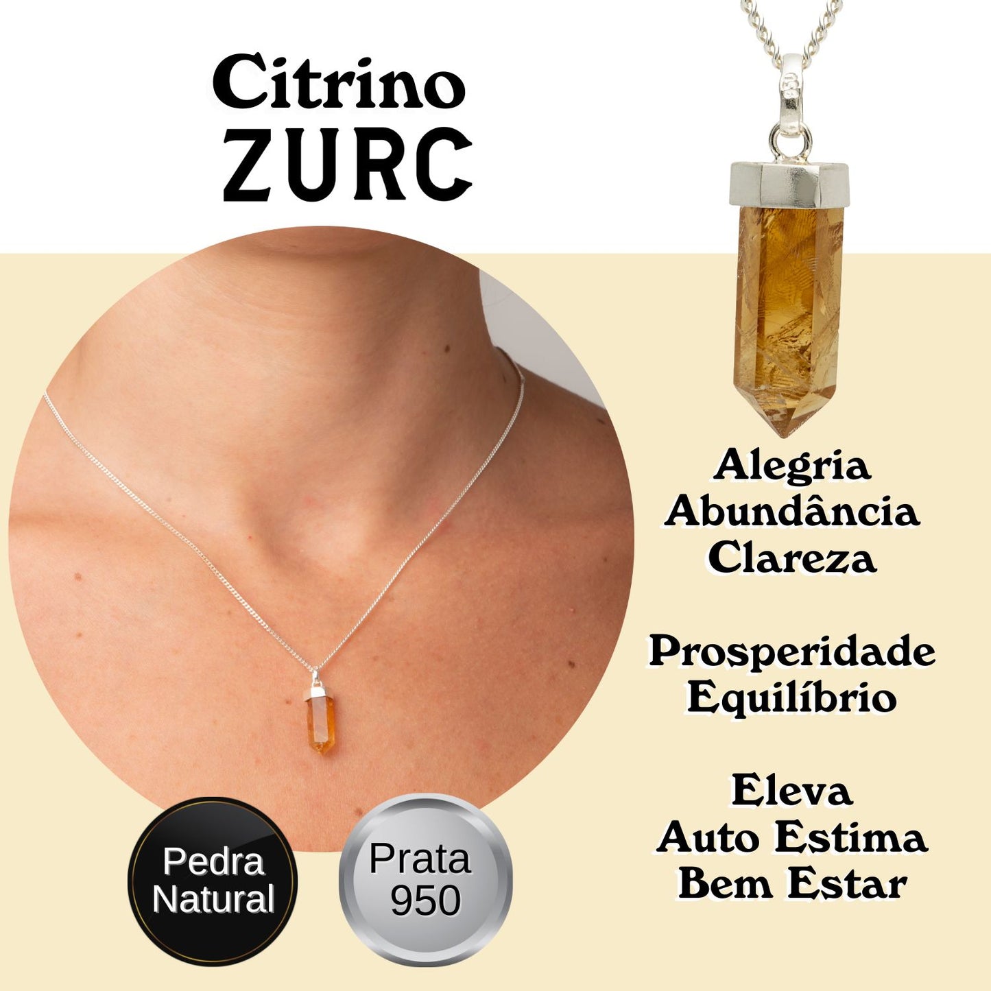 Citrine Mini Water Drop Crystal and Noble Silver Pendant