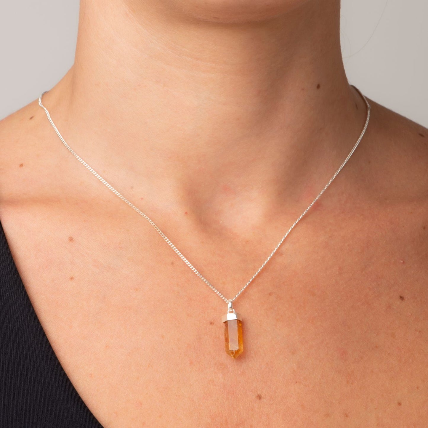 Citrine Mini Water Drop Crystal and Noble Silver Pendant