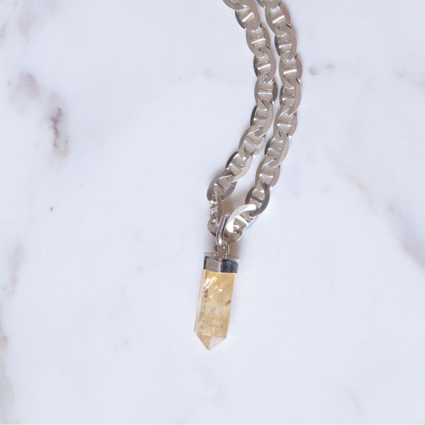 Citrine Mini Water Drop Crystal and Noble Silver Pendant