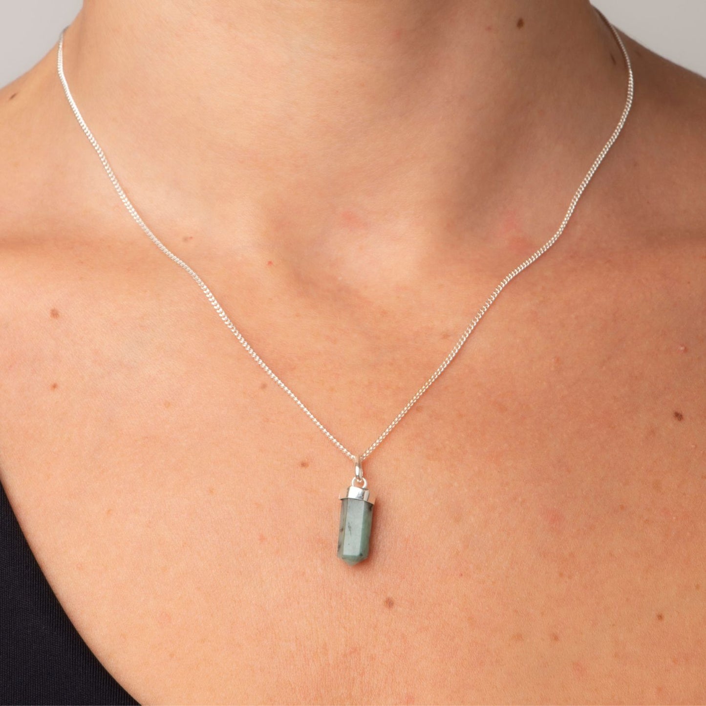 Emerald Mini Water Drop Crystal and Noble Silver Pendant