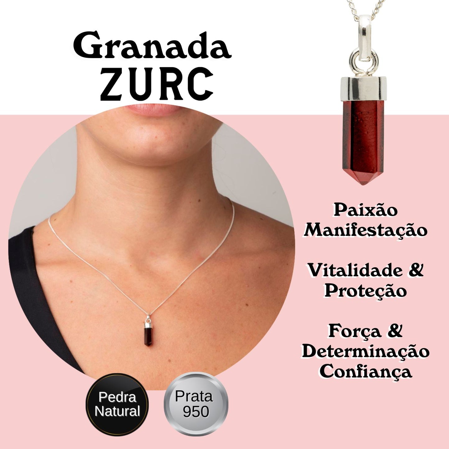 Garnet Mini Water Drop Crystal and Noble Silver Pendant
