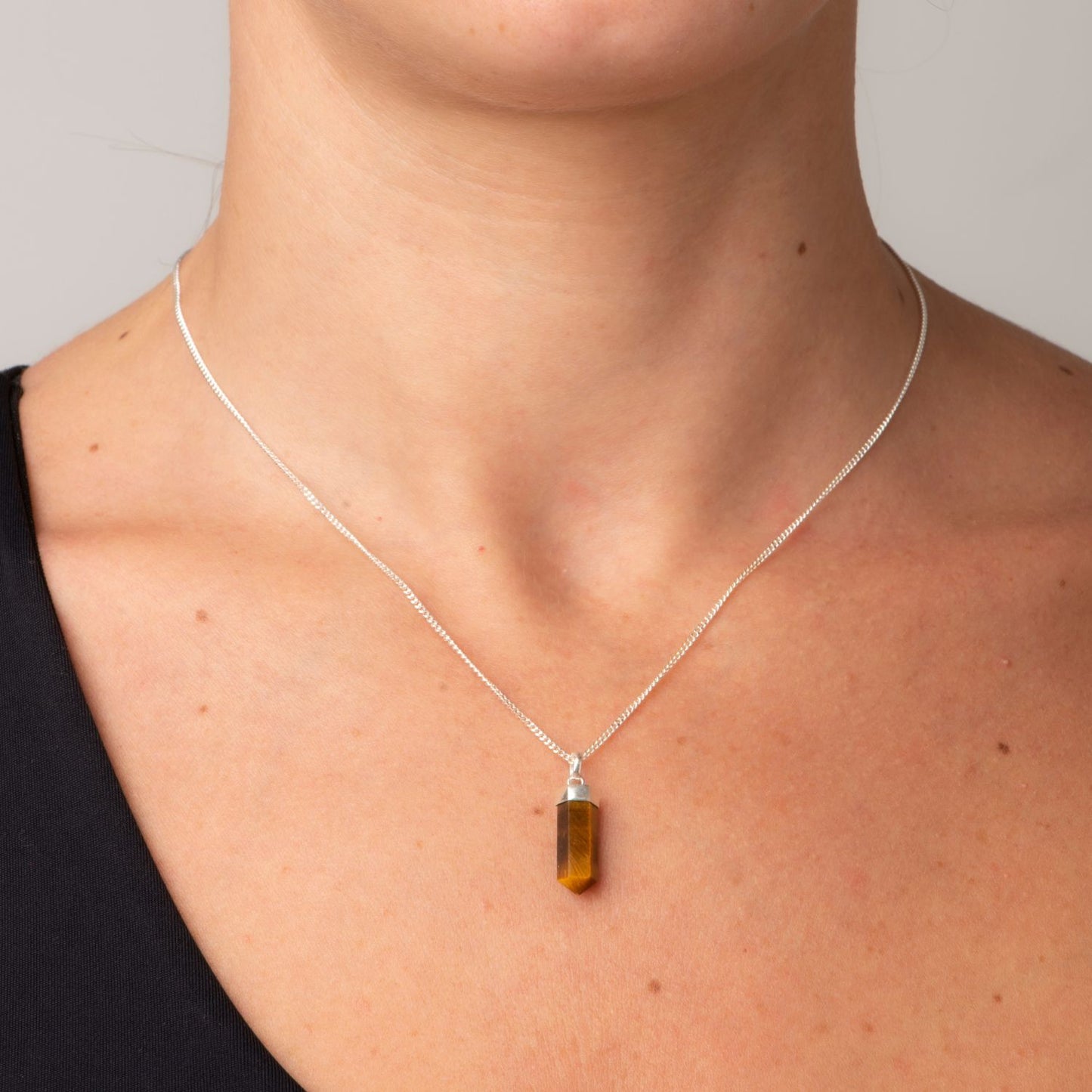 Tiger's Eye Mini Water Drop Crystal and Noble Silver Pendant