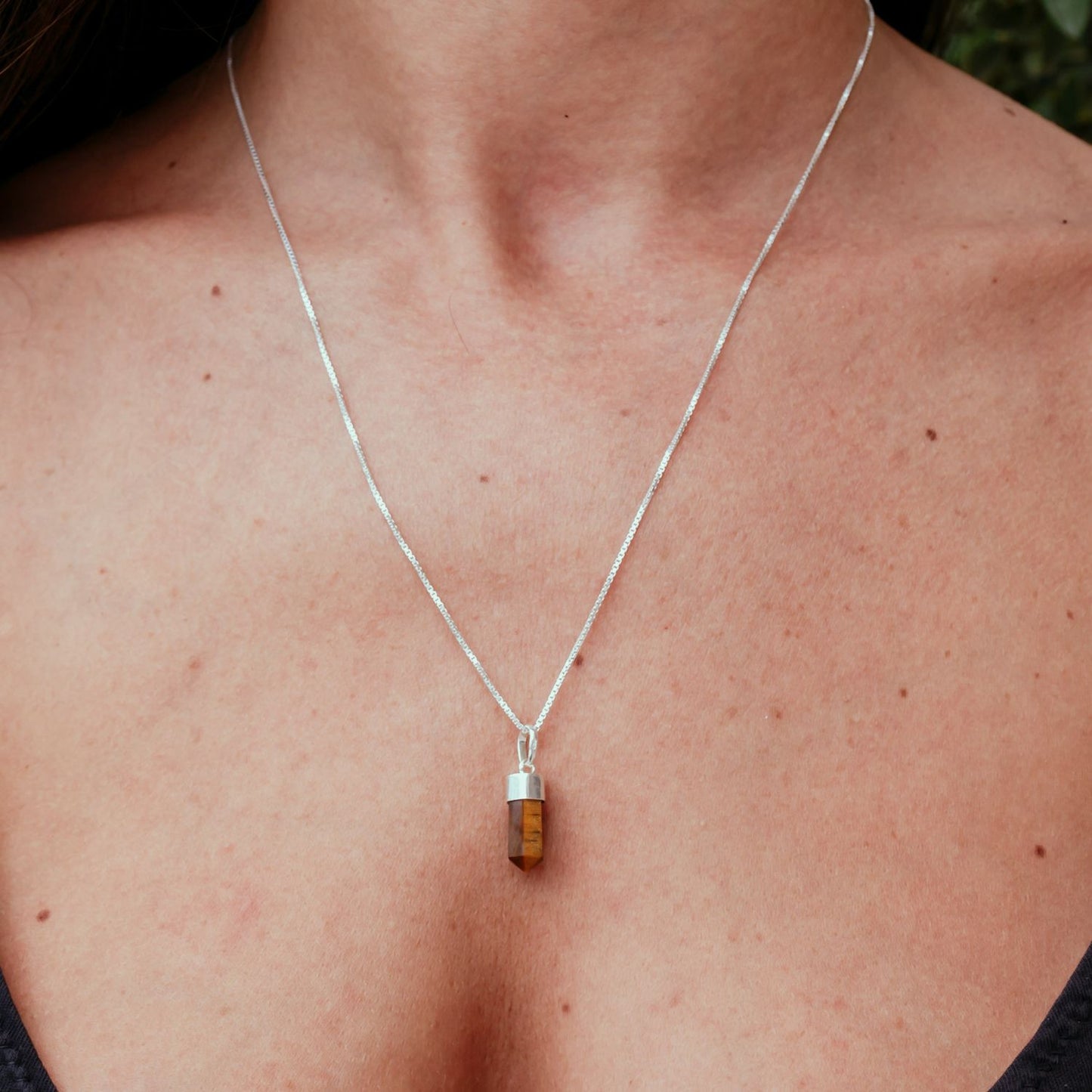 Tiger's Eye Mini Water Drop Crystal and Noble Silver Pendant