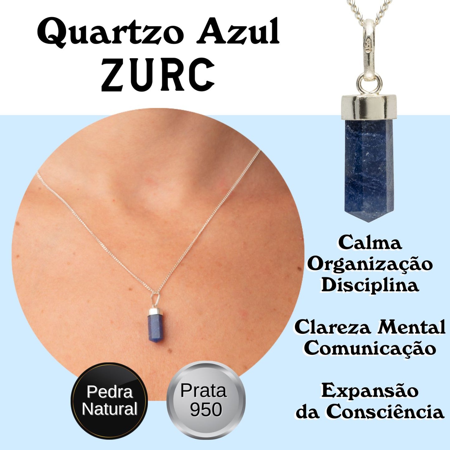 Blue Quartz Mini Water Drop Crystal and Noble Silver Pendant