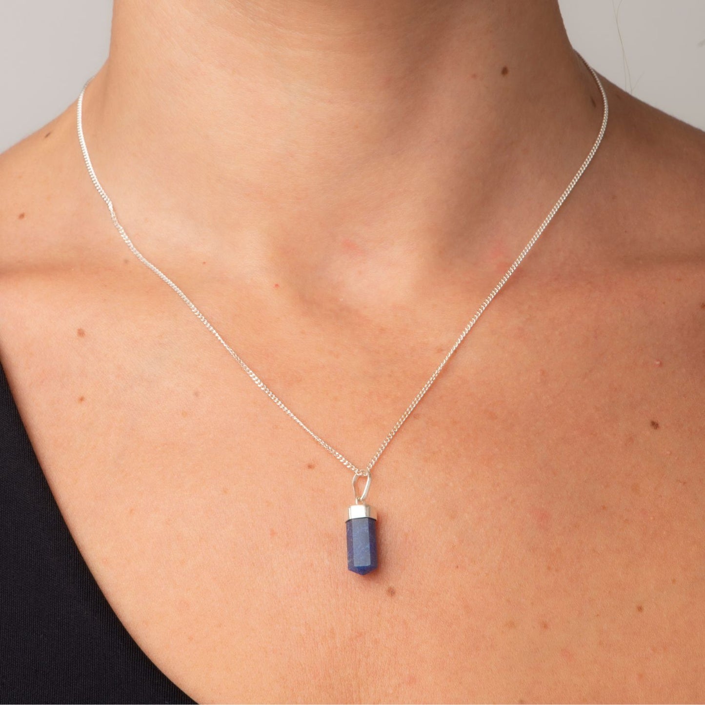 Blue Quartz Mini Water Drop Crystal and Noble Silver Pendant