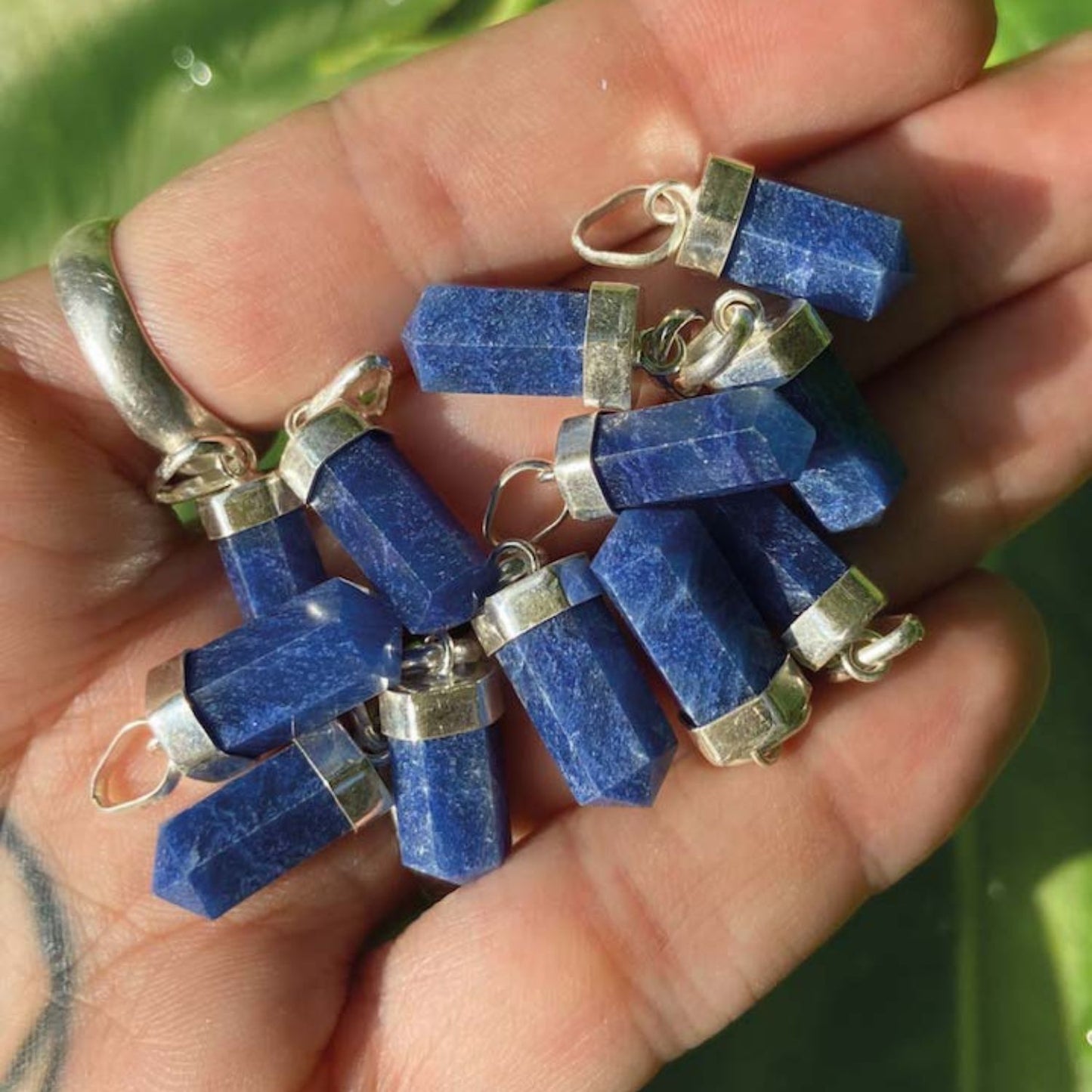 Blue Quartz Mini Water Drop Crystal and Noble Silver Pendant