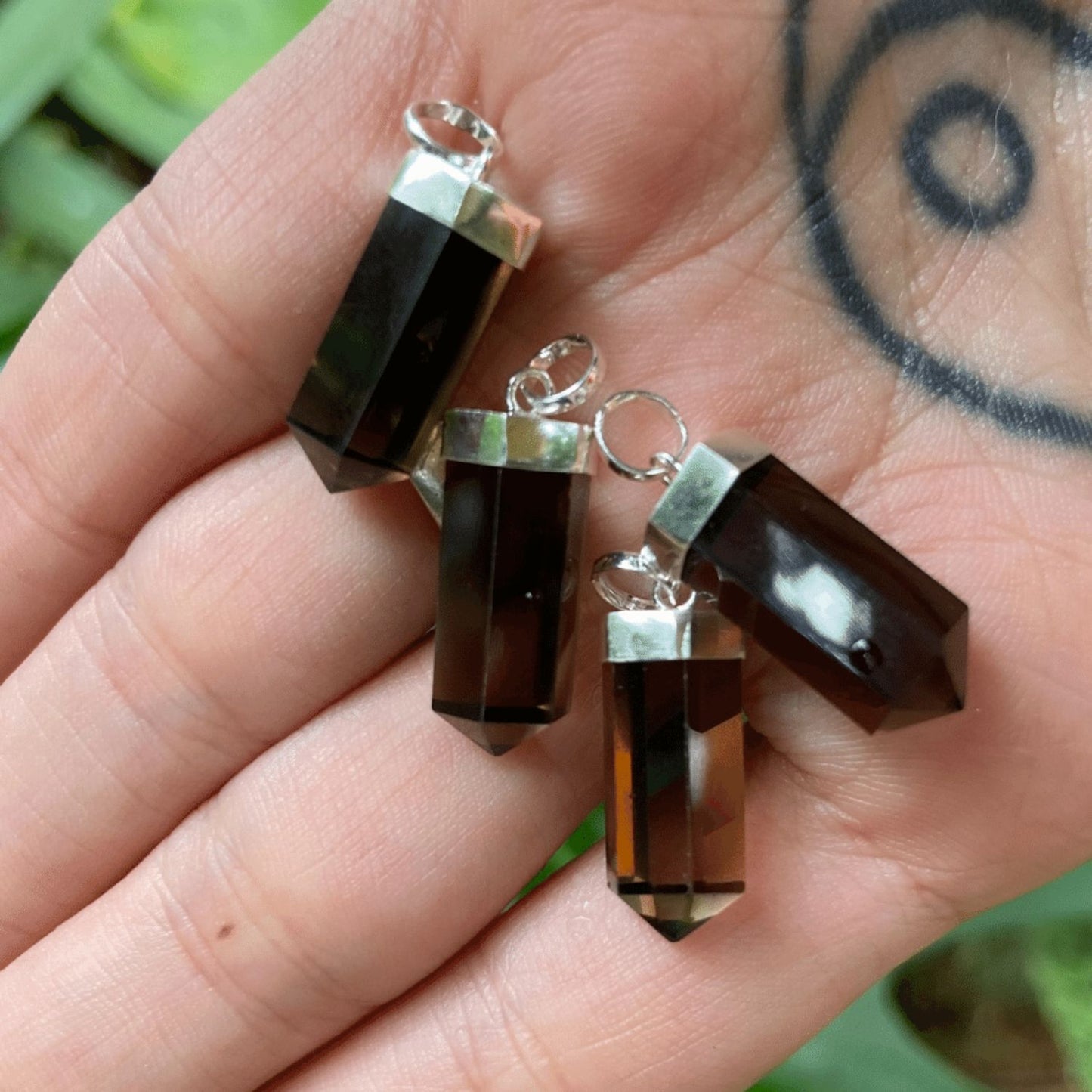 Smoky Quartz Mini Water Drop Crystal and Noble Silver Pendant