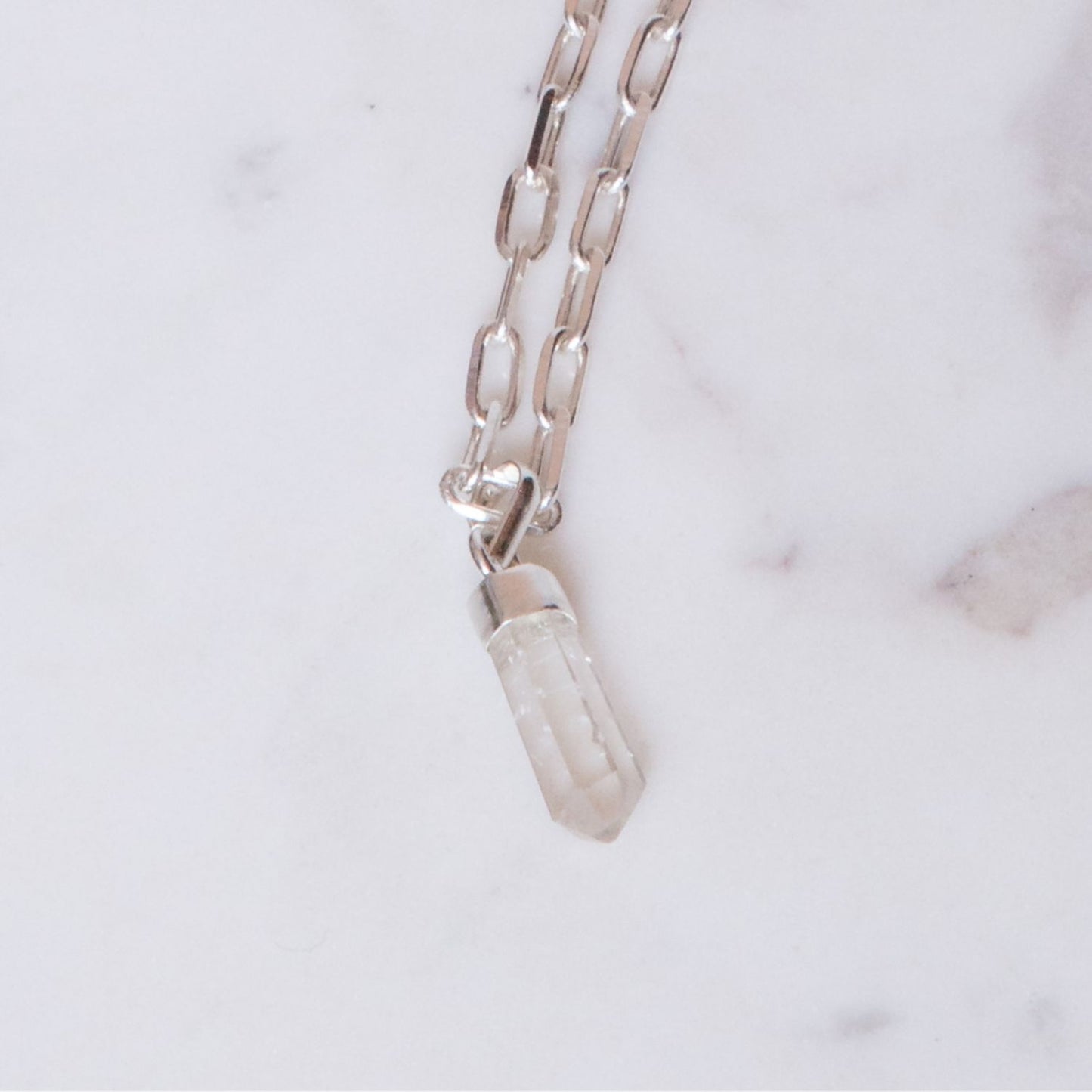 Quartz Mini Water Drop Crystal and Noble Silver Pendant