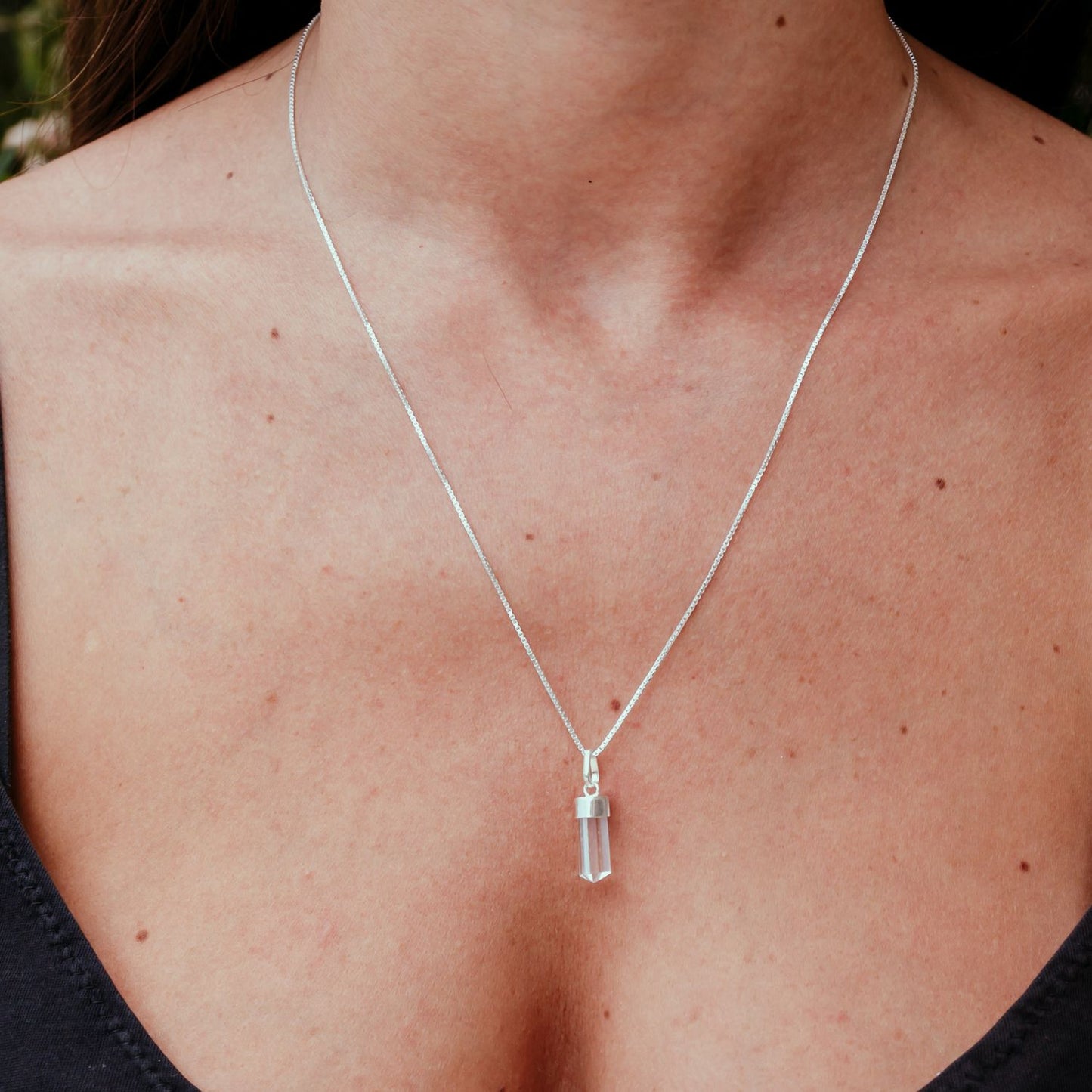 Quartz Mini Water Drop Crystal and Noble Silver Pendant