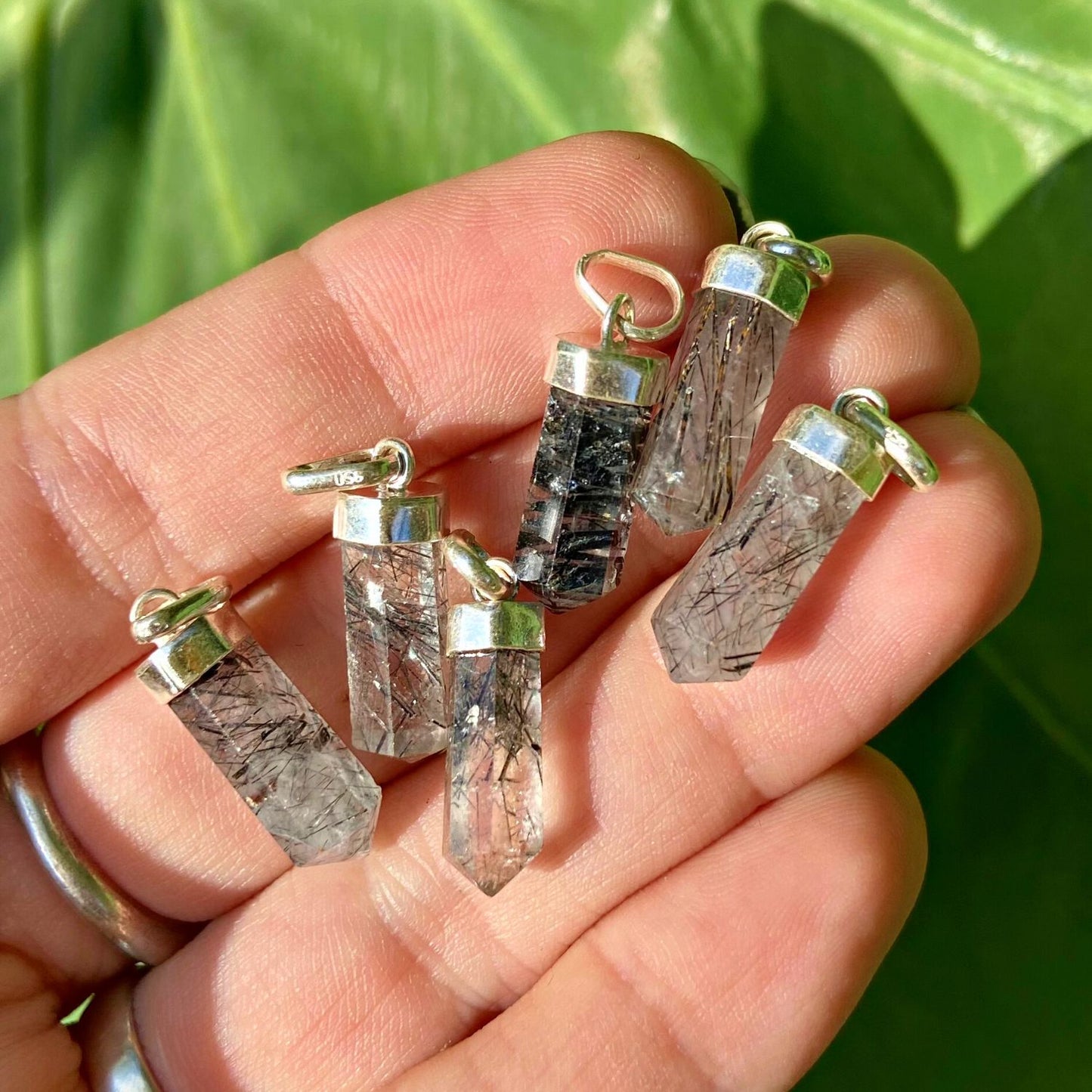 Rutilated Quartz Mini Water Drop Crystal and Noble Silver Pendant