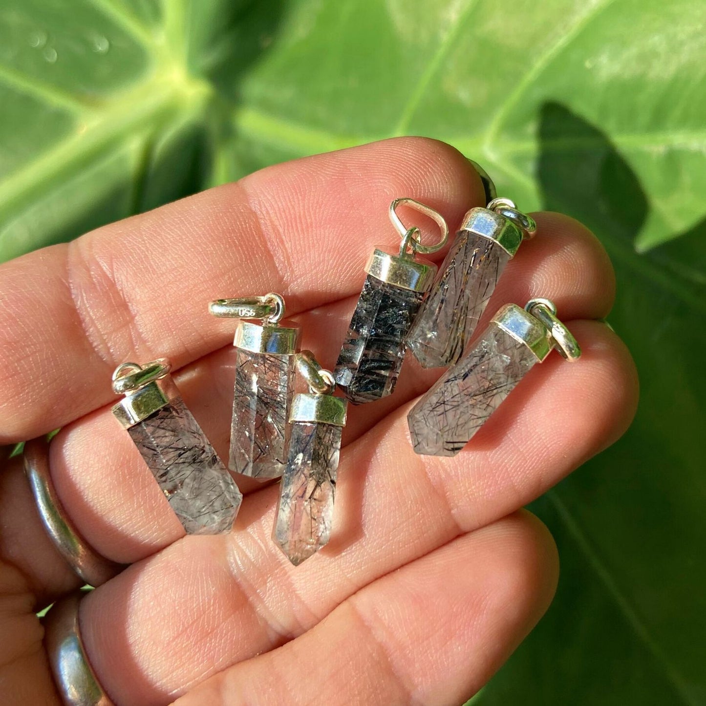 Rutilated Quartz Mini Water Drop Crystal and Noble Silver Pendant