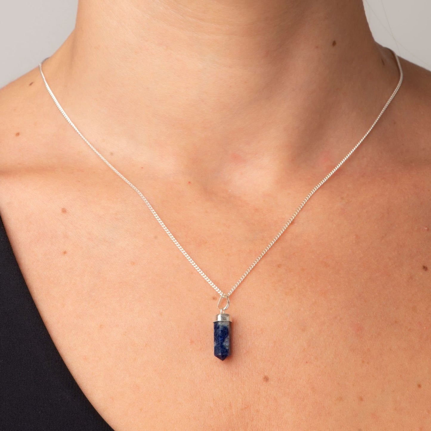Sodalite Mini Water Drop Crystal and Noble Silver Pendant