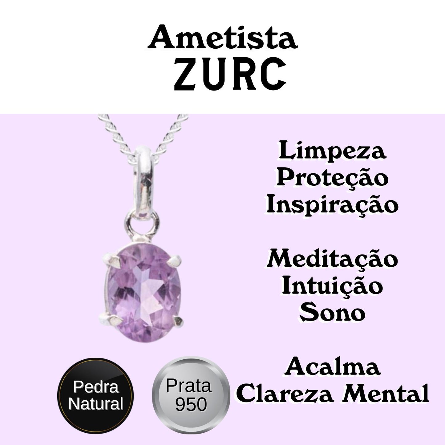 Amethyst Mini Highlight Crystal and Noble Silver Pendant