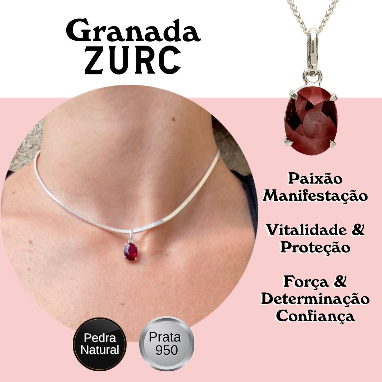Garnet Mini Highlight Crystal and Noble Silver Pendant