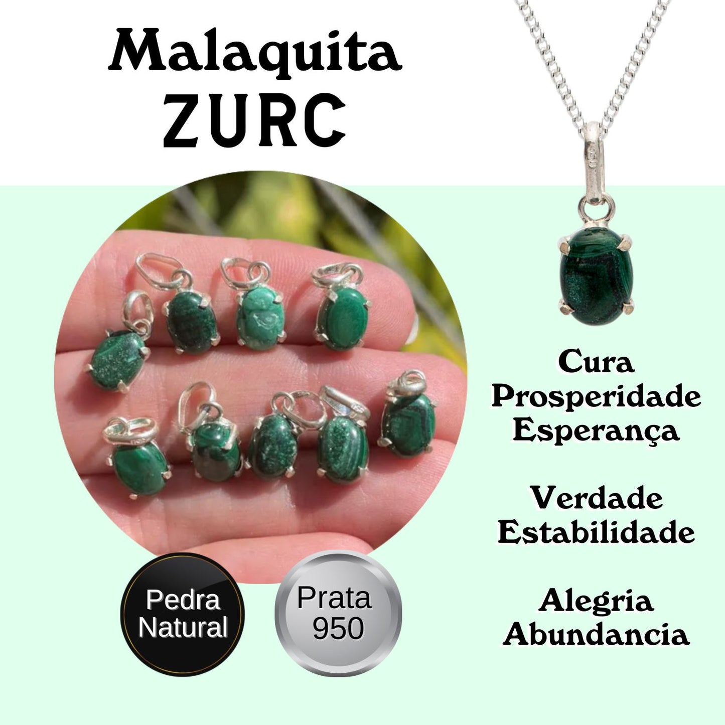 Malachite Mini Highlight Crystal and Noble Silver Pendant