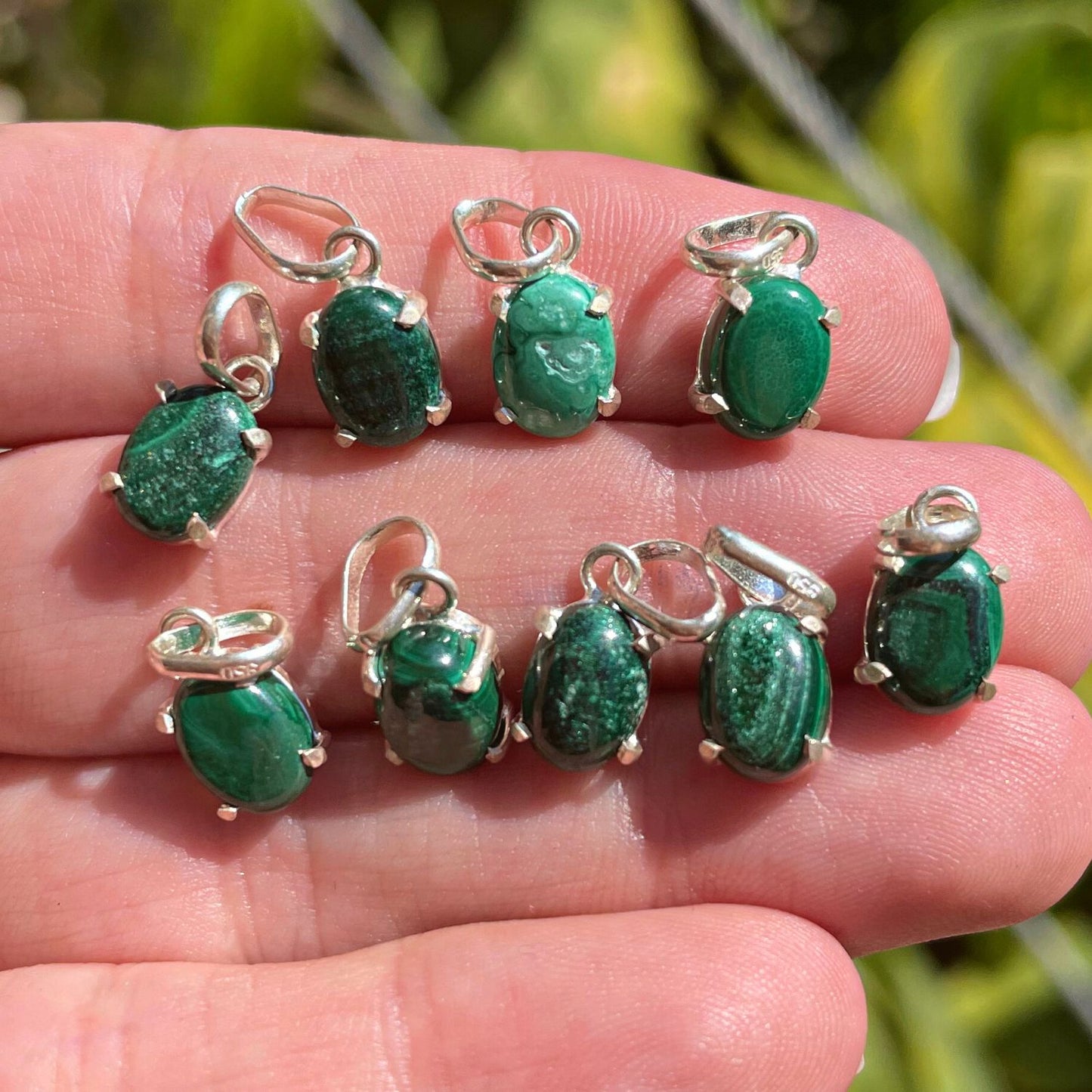 Malachite Mini Highlight Crystal and Noble Silver Pendant