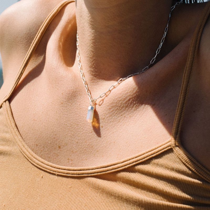 Opal Mini Water Drop Crystal and Noble Silver Pendant