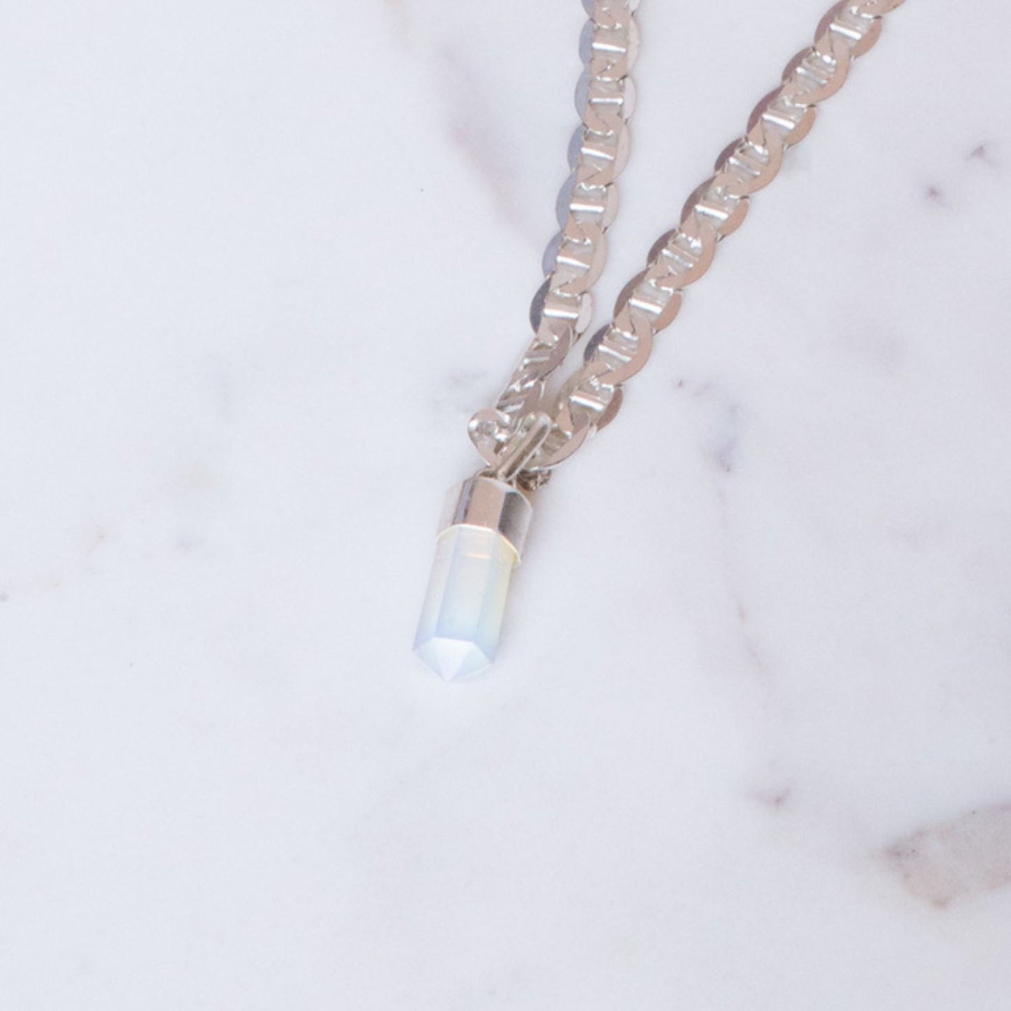 Opal Mini Water Drop Crystal and Noble Silver Pendant