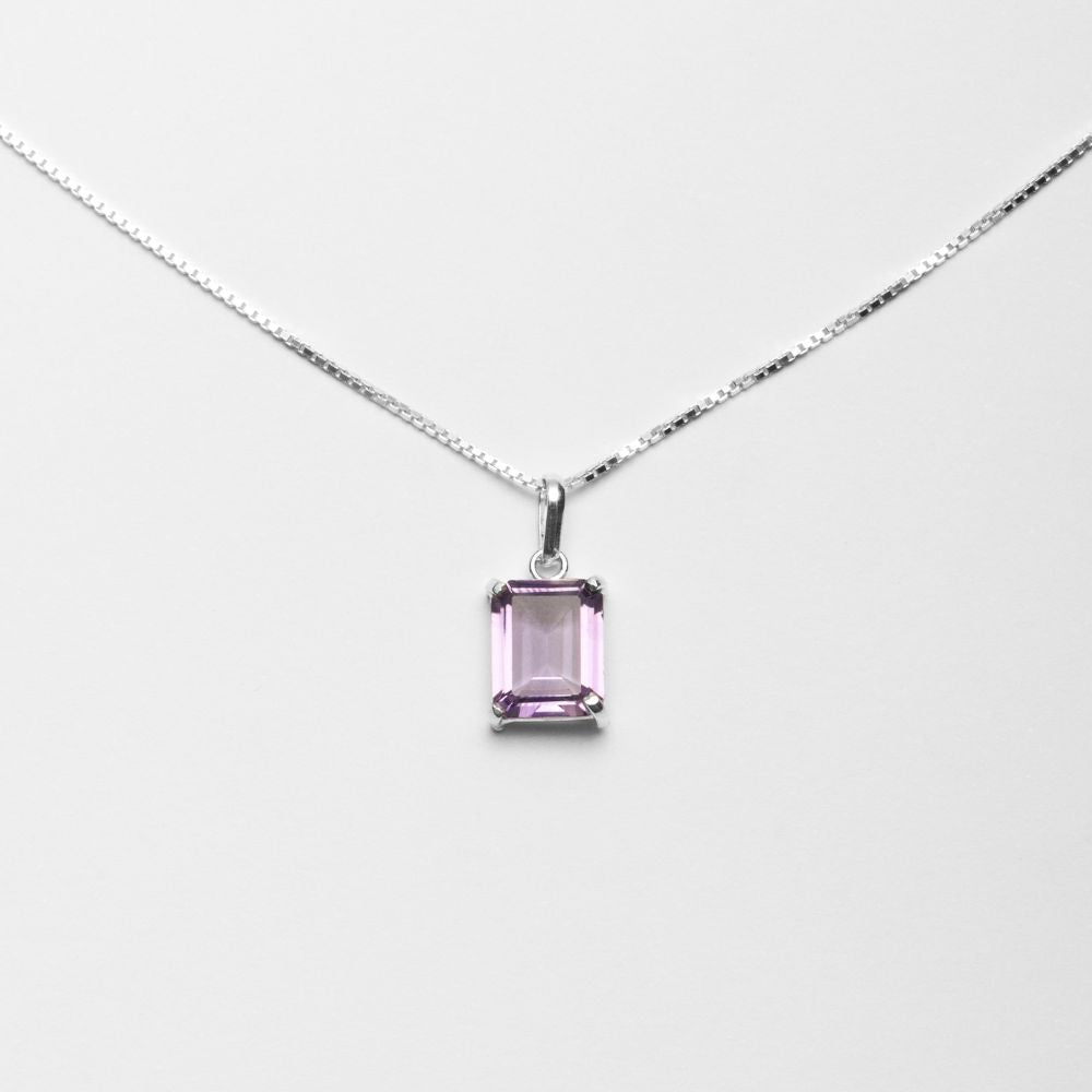 Delicate Rectangular Amethyst 925 Silver Pendant