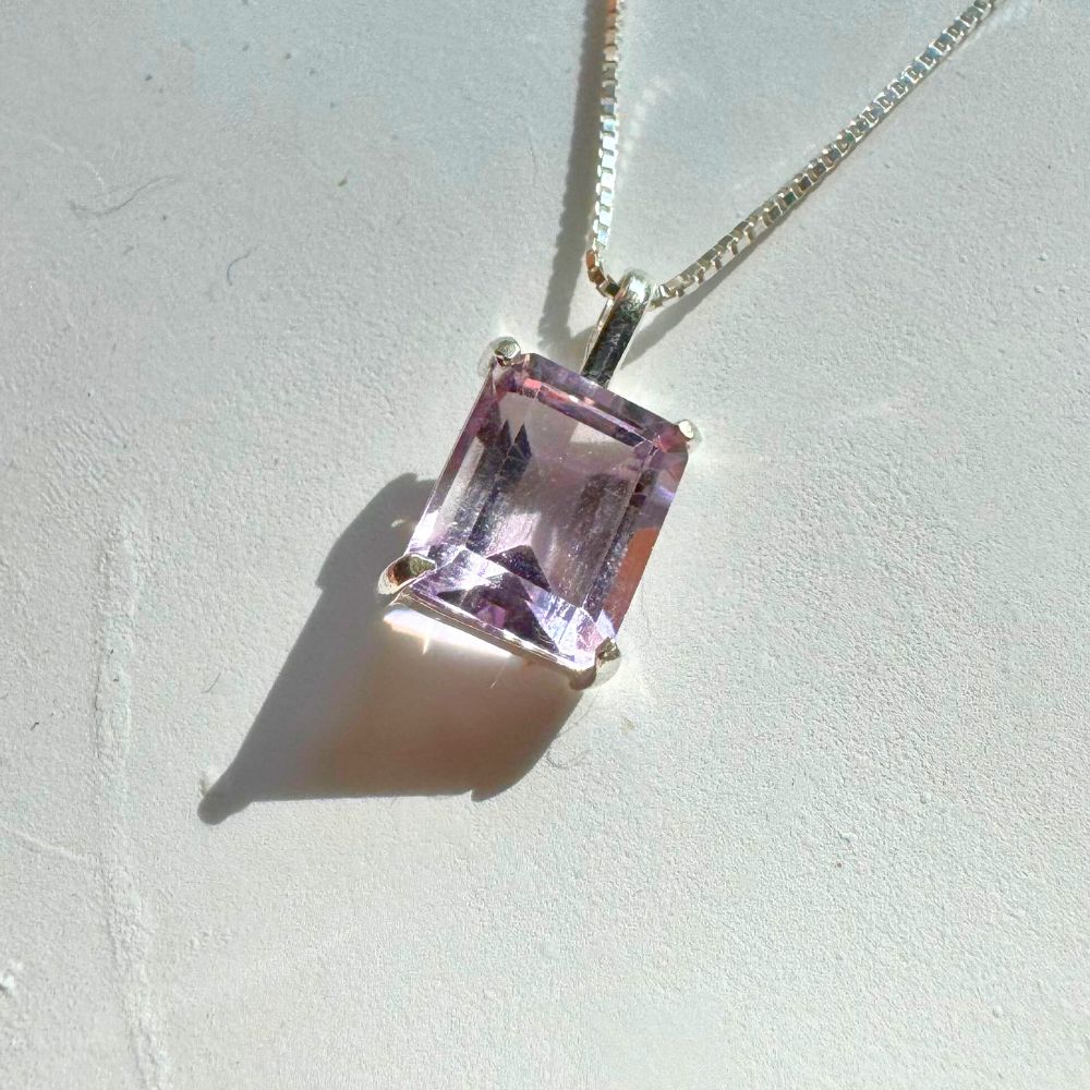 Delicate Rectangular Amethyst 925 Silver Pendant