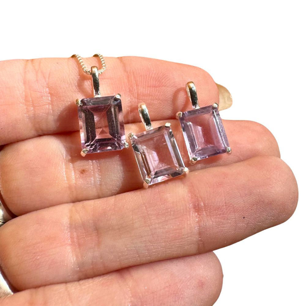Delicate Rectangular Amethyst 925 Silver Pendant