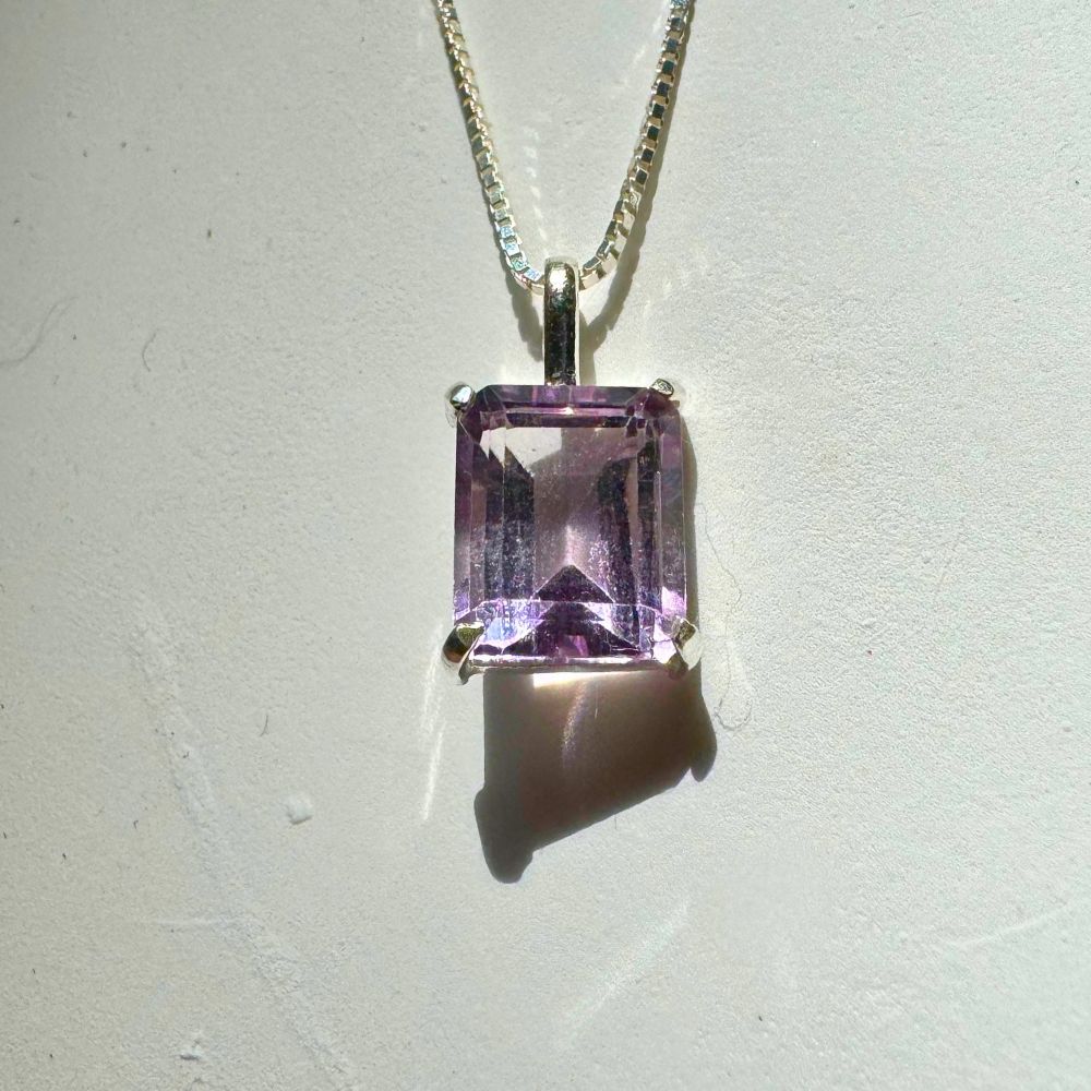 Delicate Rectangular Amethyst 925 Silver Pendant