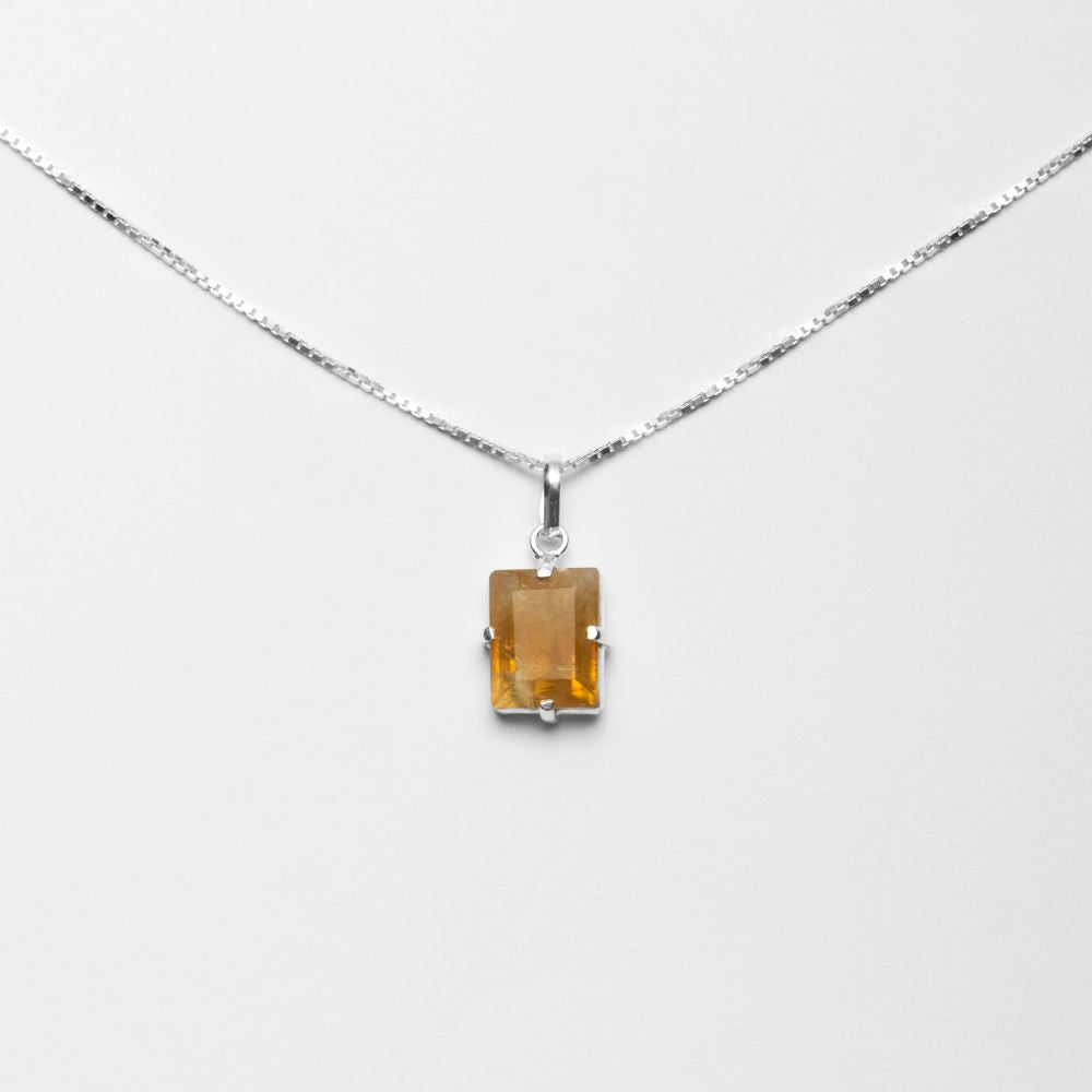 Delicate Rectangular Citrine 925 Silver Pendant